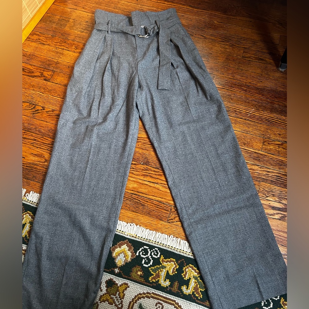 IRO Paris “Iliata” Wool High-Waist Belted Trousers – Gray, Size 40 (US 8)